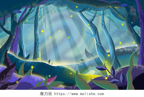 梦幻森林 冷色调为主来表现神秘森林中的静谧一角梦幻森林背景